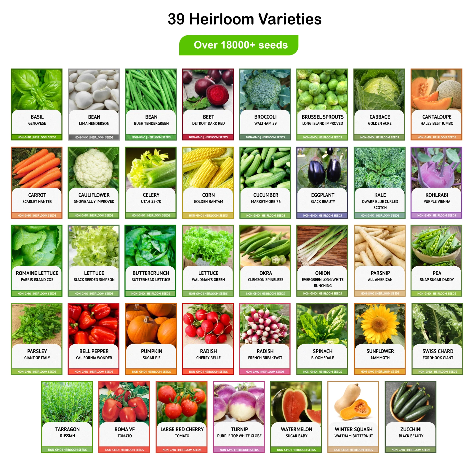 Heirloom Vegetable Seeds Survival Garden Kit - Over 18,000 Seeds, 39 Varieties - Image 2