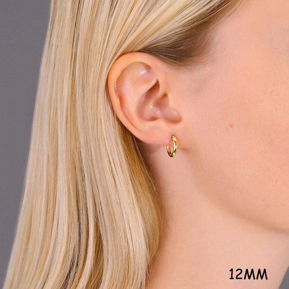 14K Real Solid Yellow Gold Shiny Polished Round Creole Hoop Earrings All Sizes - Image 12