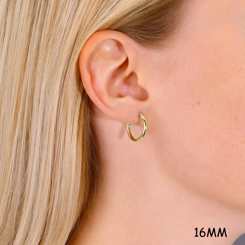 14K Real Solid Yellow Gold Shiny Polished Round Creole Hoop Earrings All Sizes - Image 11